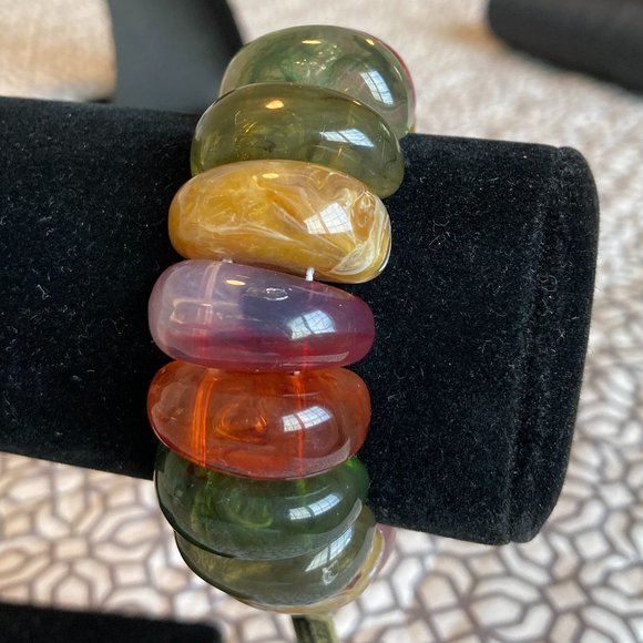 Lucite semi-precious stone stretch Bracelet - Vintage - Picture 3 of 5